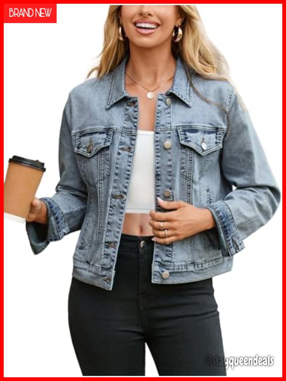 Womens Denim Jacket Button Down Slim Fit Western Coat Pockets